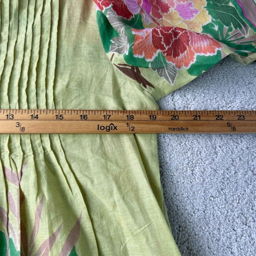Sundance Floral Pintuck Tunic Women Medium Green Multi Cotton Boho 3/4 Sleeve - Picture 10 of 13